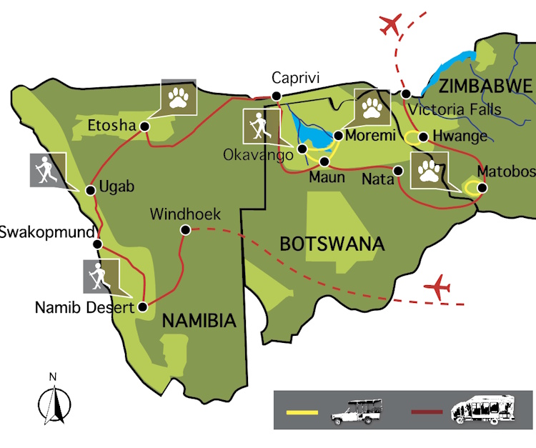 groepsreis door Namibie Botswana Zimbabwe Van Duinen tot Watervallen kaart 2026.jpg
