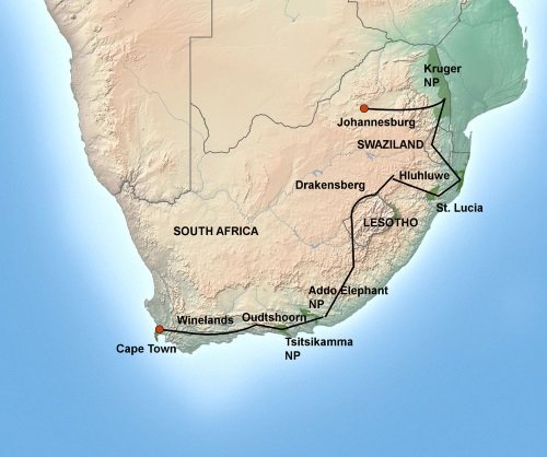 Klik op de afbeelding voor een vergroting kaart Het Beste van Zuid-Afrika