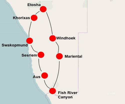 Klik op de afbeelding voor een vergroting Autoreis Namibië Best of Namibia