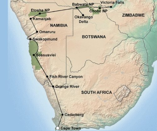 Klik op de afbeelding voor een vergroting Groepsreis ZuidAfrika Namibie Botswana Zimbabwe Northern Southern Experience
