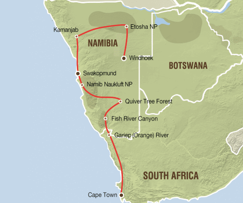Klik op de afbeelding voor een vergroting groepsreis zuidelijke Afrika van Tafelberg tot zandwoestijn