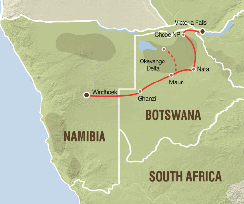 Klik op de afbeelding voor een vergroting groepsreis zuidelijke Afrika Klassiek Botswana