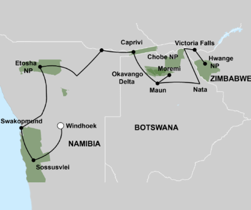 Klik op de afbeelding voor een vergroting Groepsreis zuidelijk Afrika De Trans Afrika Safari 2019