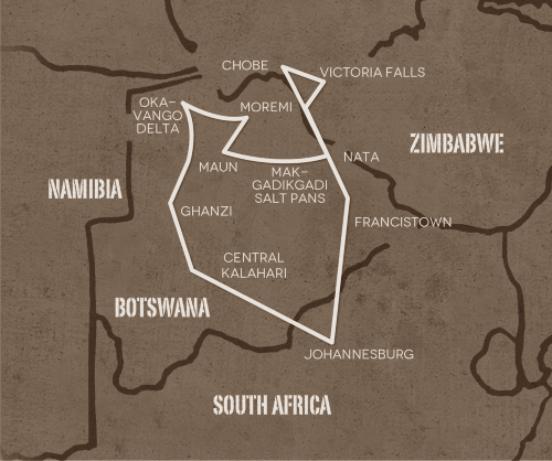 Klik op de afbeelding voor een vergroting groepsreis zuidelijke Afrika Op avontuur door Botswana