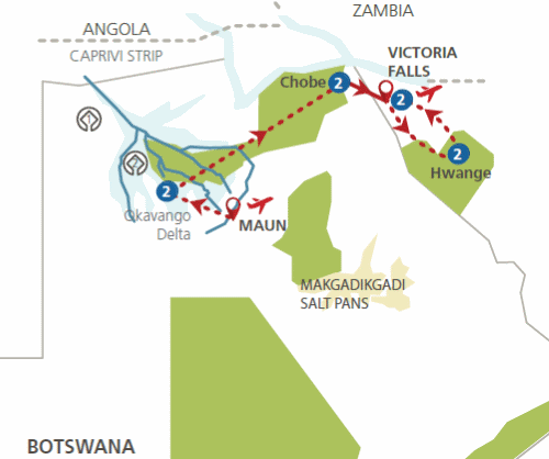 Klik op de afbeelding voor een vergroting Fly In Safari Botswana en Zimbabwe in t wild