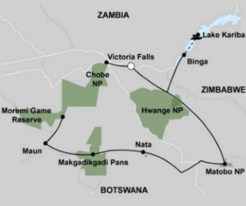 Klik op de afbeelding voor een vergroting Groepsreis Intieme ontmoeting tussen Botswana en Zimbabwe