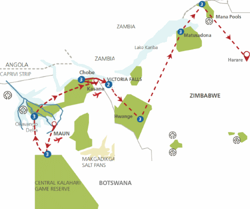 Klik op de afbeelding voor een vergroting Fly In Safari Botswana & Zimbabwe Compleet