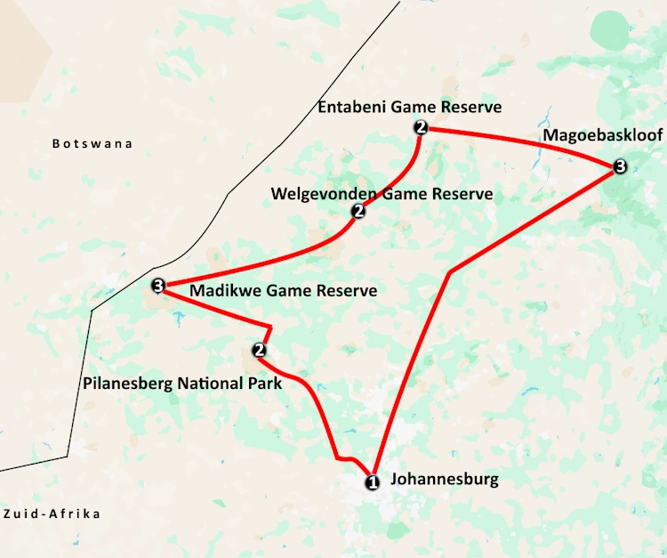 Kaartje autoreis De Big Five Route van Zuid-Afrika 001.webp