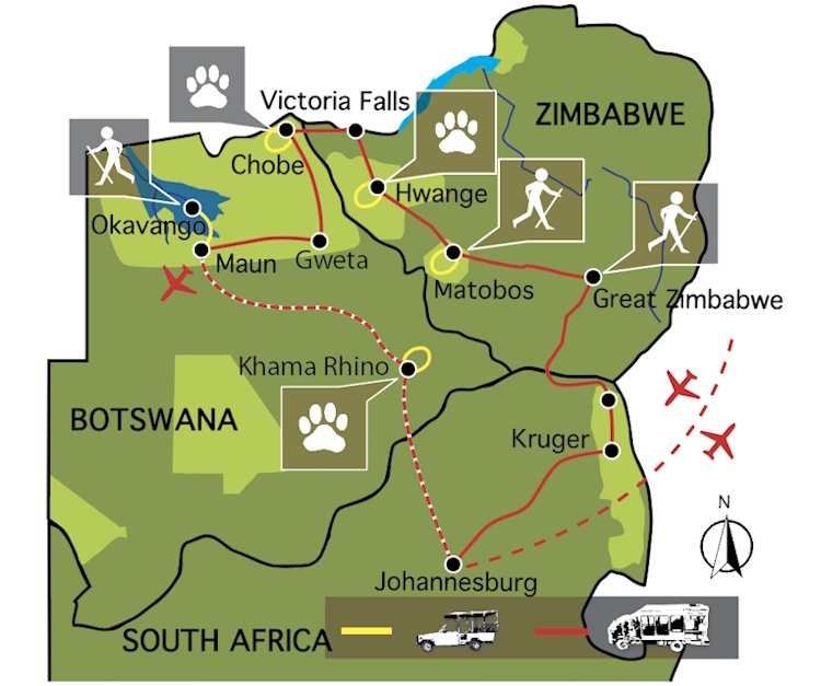 Kampeersafari Wildlife Avontuur Zimbabwe en Botswana kaartje.jpg